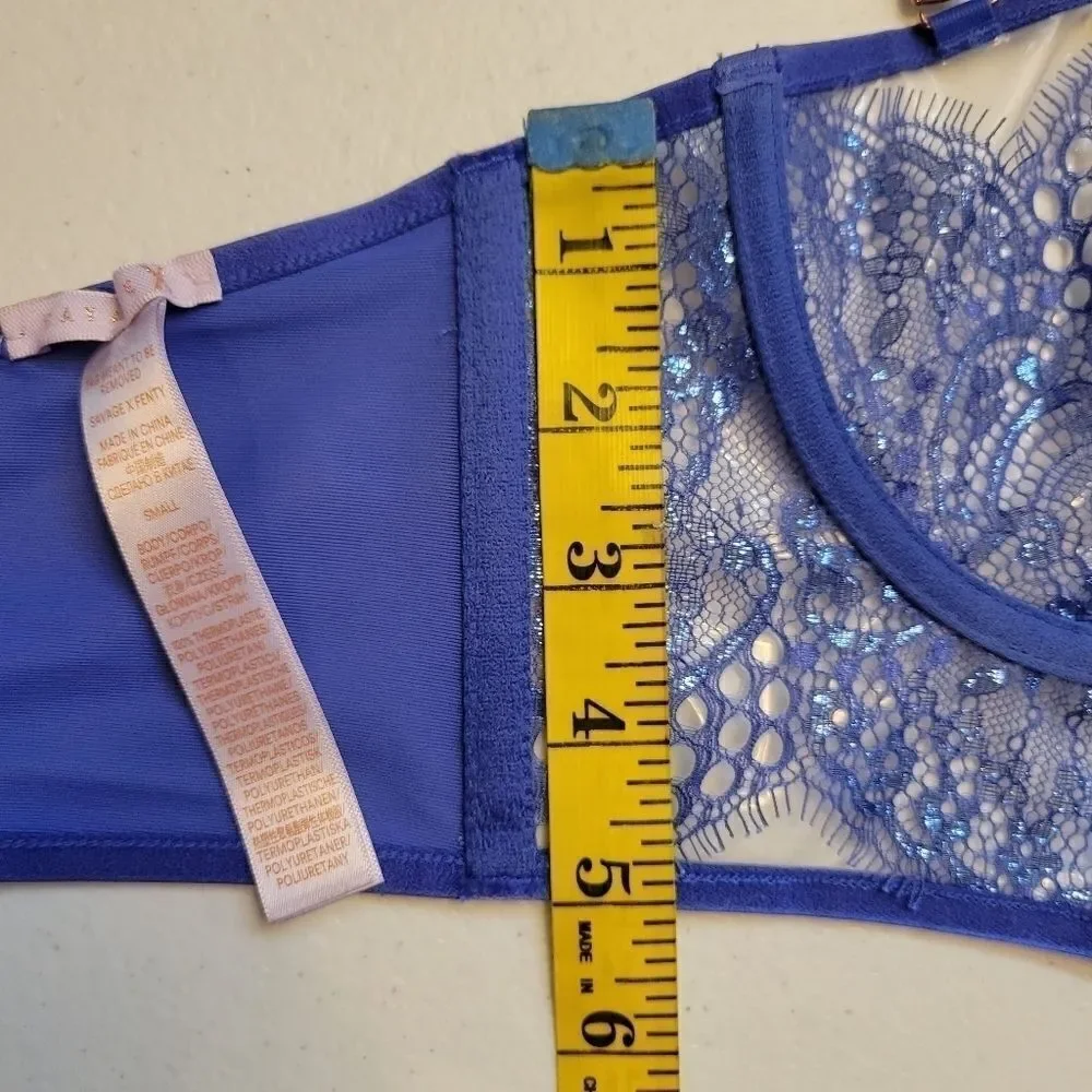 SAVAGE X Royal Blue Bra with Vinyl Cups Lace Bralet Corset Top Women's Small